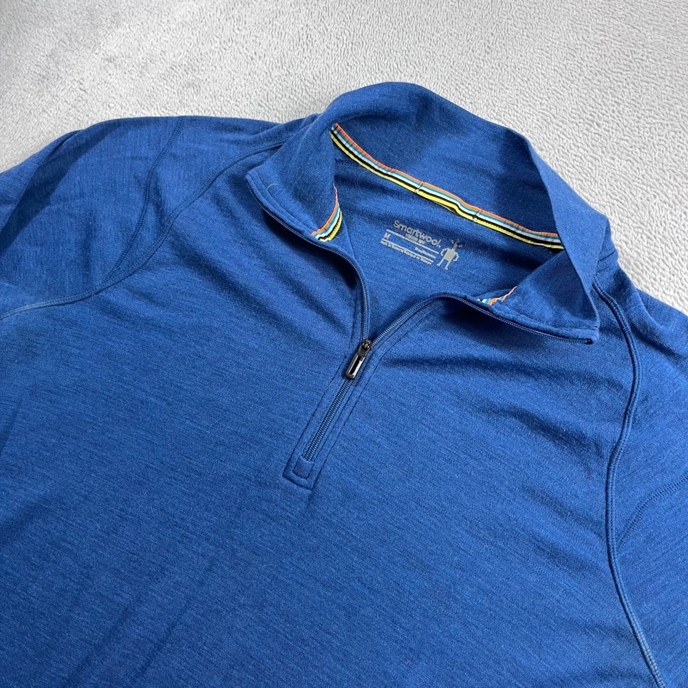Smartwool Merino 250 Mens Medium Blue Quarter Zip Base Layer Top Pullover